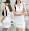 Casual Dresses P-Ra Designer Women's Summer Fashion Brands Womens Topps Tank Sticked Cotton U Neck Sleeveless Solid Sexig Elasticity Bodycon Mini Kjol T230601