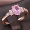 Band Rings Romantic Pink Cubic Zircon Princess With Rose Gold Color Engagement Tiny Delicate