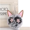 Portachiavi Pelliccia Pompon Catena Finta Coniglio Palla Portachiavi Porte Clef Pom Fluffy Bag Charms Cat Ear Pendenti Portachiavi Portachiavi Drop Delive Dh9Va