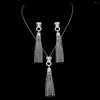 Collana Orecchini Set EYER Fashion Luxury 2PCS Drop Bride Tassle Jewelry Per le donne Wedding Party Full Zircon Dubai Set da sposa