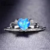 Band Rings Bamos Female Blue Heart Ring Princess For Women White Gold Filled Statement Jewelry Promise Wedding