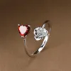 Bandringar söta kvinnliga hjärta öppet ring Dainty Rose Flower Engagement Charm Silver Color Wedding For Women Jewelry