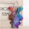 Sleutelhangers Leuke Konijn Sleutelhanger Glitter Pompom Pailletten Ketting Geschenken Voor Vrouwen Auto Tas Accessoires Ring Drop Levering Sieraden Dhelr