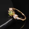 Band Rings Delicate Women Wedding Ring Olive Green Round Zircon with Leave Shape Elegant Gold Color Girl Gift Trendy Jewelry