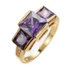 Band Rings Elegant Female Purple Crystal Ring Big Charm Gold Color Thin Wedding For Women Luxury Square Zircon Engagement