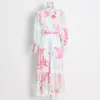 Casual Dresses 2023 Evening Maxi Dress For Mature Women Ladies Floral Printed Long With Belt Female Chic And Elegant Clothes Outfits