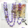 Pendant Necklaces Purple Acrylic Vintage Rosary Necklace Long Cross Religious Pray Jewelry Gifts Drop Delivery Pendants Dhwwg