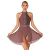 Stage Wear Women Girl Lyrical Dance Costume Halter Neck Flowy Skirt Dress Ballet Leotard Modern Contemporary Dancewear Performance