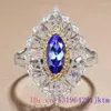Pierścienie klastra Blue Cyrcon Charms 925 Srebrna biżuteria moda kobiety Kryształowe chińskie prezenty Vintage Amulety Naturalne regulowane pierścień
