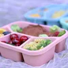 Conjuntos de louças 4 embalagens recipientes para almoço com compartimentos reutilizáveis Bento Box para crianças/crianças/adultos empilháveis rosa