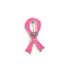 Silver Tone Rhinestone Crystal Pink Enamel Ribbon With Heart Brooches Breast Cancer Awareness Brooch Pins For Women