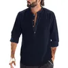 Mannen Casual Shirts 2023 Mannen Blouse Katoen Linnen Shirt Losse Tops Groen Lange Mouw Tee Lente Zomer Trendy Knappe mens