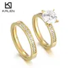 Anillo de pareja de chapado en oro de 18 quilates personalizado de alta calidad de Kalen, anillos de boda de acero inoxidable con circón