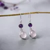 Dingle örhängen Ruifan Pure 925 Sterling Silver Natural Amethyst Rose Quartz Stones Hook Drop For Women Women Fine Jewelry Yea226