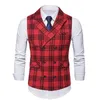 Chaquetas Chaleco para Hombre A Cuadros Rojos Chaleco A Cuadros Escoceses Fiesta Causal Ropa De Hombre Chaleco Sin Mangas De Doble Botonadura Hecho A Medida Tamaño Grande