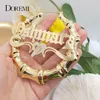 Hoop Huggie DOREMI Bling Hart Naam Bamboe Oorbellen Aangepaste Hoop Bamboe Namen Oorbellen Brief Grote Gepersonaliseerde Naam Oorbellen Vrouwen Gift 230531