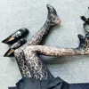 女性靴下韓国スタイルホロープリントシルクストッキング薄い黒いセクシーなヒョウ