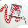 Pendant Necklaces Red Acrylic Beads Strand Necklace Vintage Cross Rosary For Men Women Religious Jewelry Gifts Drop Delivery Pendants Dhht0