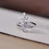 Band Ringen Vrouwelijke Witte Kristallen Vlinder Ring Leuke Zilveren Kleur Bruiloft Voor Vrouwen Charm Zirkoon Open Engagement