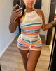 Survêtements femme ensemble short et short femme 2023 été vacances mode rayé découpe haut sans manches et cordon au-dessus du genou