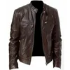 Herrjackor 2023 Autumn Male Leather Jacket Black Brown Mens Stand Collar Coats Biker Motorcykel