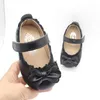 Flat Shoes Lovely Small Girl Spring Lace Princess Leather 2023 Black/pink Children Loafers Soft Bow Flower