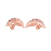 Nya kvinnor örhängen CZ Feather Shape Rose Gold Stud Earrings Girls 925 Sterling Silver Pave Double Hoop örhängen Söt modefest smycken gåva