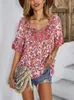 Blusas femininas europeias e americanas boêmias manga curta top 2023 verão solto camisa feminina blusa sexy blusa feminina camisas