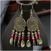 Dangle Chandelier Femmes Vintage Boucles D'oreilles Bohème Ethnique Ronde Fleur Accessoires Alliage Feuilles Perles De Riz Gland Danglers Brincos Dhdjz