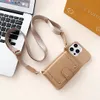 Luxurious Designer Imprint Letter Flower Phone Case for iPhone 14 13 12 Pro Max Premium Leather Card Slot Holder Pocket Shoulder Strap Cover 14pro 13pro