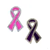 Silver Tone Rhinestone Crystal Pink Purple Enamel Ribbon Bow Brooches Breast Cancer Awareness Brooch Pins For Women