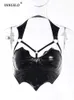 T-Shirt Yangelo Bat Shape Faux Pu Mall Gothic Grunge Crop Tops Women Punk Black Sexy Backless Camis Bodycon Emo Party Tube Top Summer