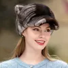 Womens Real Mink Fur Hat Knitted Cap Beanie Skull Earmuff W Silver Fox Ball Pom