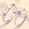 Couple ring men women hollow heart diamond ring ove gift zircon stone copper open pair ring