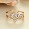 Band Rings Simple Fashion Opening Adjustable Ring White Zircon Round Small Antique Gold Color Engagement For Women Jewelry