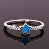 Anéis de banda bonito feminino branco azul anel ouro prata cor noivado cristal estrela casamento para mulheres