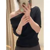 Women's T Shirts 23 Spring Thin Breathable Slim And Slouchy Strapless Swing Collar Stretchy Fine Knit Short Sleeve Tops