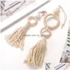 Porte-clés Fil De Coton Enveloppé Bois Perle Gland Porte-clés Pour Femmes Boho Anneau Rame Sac Accessoires Suspendus Bijoux Cadeaux De Noël D Dhkum