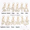 Keychains Lanyards 12 Constellation Alloy Diamond Keychain Bag Fashion Accessories Pendant Keyring Key Chain Drop Delivery DHCAM