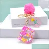 Key Rings Keyring Pink Color Letter Keychain With Puffer Ball 26 English Word Glitter Resin A To Q Handbag Charms For Woman Drop Del Dhcib