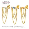 Stud Earrings AIDE Real S925 Silver Square Zircon For Women Piercing Chain Tassel Earring Stacking Jewelry Gift Brincos Aretes