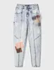 Women's Jeans Foreign Trade Spanish Women's With Holes Sand-washed Elastic Slim Fitting Embroidery Printed Pencil Pants
