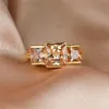 Band Rings Luxury Female Champagne Crystal Ring Yellow Gold Color Wedding Big For Women Bride Square Engagement