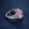 Anneaux de bande de luxe femme grand rose carré anneau classique couleur argent fiançailles délicat Zircon mariage pour les femmes