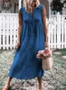 Casual Dresses Cotton Linne Summerklänning Plus Size Solid Color Sundress Women Loos