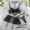 Donne Sexy Sleepwear Lingerie Set XXX Adult Sex Reggiseno trasparente e perizoma 4 pezzi Suit Biancheria intima pornografica Abbigliamento erotico L230518