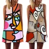 Basic Casual Jurken Zomer Vrouwen Vest Jurk Abstract Gezicht Kunst Gedrukt O-hals Mouwloze Mini Jurk Casual Losse Zoete A-lijn Zonnejurk Vestidos 230531