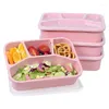 Conjuntos de louças 4 embalagens recipientes para almoço com compartimentos reutilizáveis Bento Box para crianças/crianças/adultos empilháveis rosa