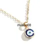 Pendant Necklaces Round Drop Shape Evil Eye Pendant Necklace Golden Chain Turkish Protect Lucky Necklace for Women Men Gifts J230601