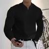 Men's Polos Large Long-sleeved Sports Men's T-shirt Elastic Spring Autumn And Winter V-neck Shirt Clothes Solid Color